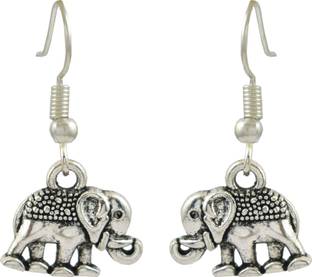 HIGH TRENDZ Oxidised German Silver Stylish Elephant Charm German Silver Hoop Earring