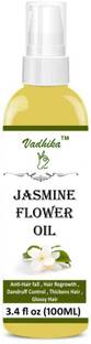 Vadhika Jasmine Oil (Chameli) - 100% Pure Undiluted - Therapeutic Grade - Premium Quality - Best For Aromatherapy, Deep Sleep, Stretch Marks and All Skins (100 ml)-Pack of-1-Bottles-(100ml) Hair Oil-(100ml) Hair Oil