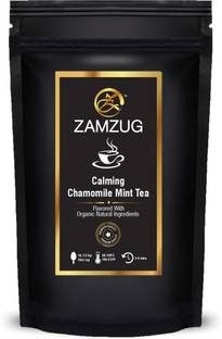 zamzug Chamomile Mint Tea - Soothing and Calming Aromatic Organic Tea with Chamomile Flower, Pepper Mint and Green Tea - Herbal and Healthy Loose Leaf Tea (100 GM/50 Cups) Mint Green Tea Pouch