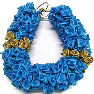 S Mark Bridal Flower Bun Hair Gajra Accessories For South Indian Wedding, Juda Decoration Gajra, Pack Of 1 (Sky Blue-Gold) Hair Accessory Set