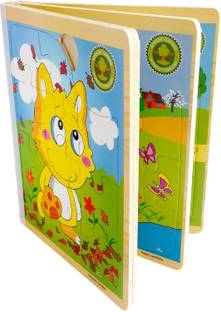 CrazyCrafts Wooden 3D Book Jigsaw Puzzle (6-in-1 & 66 Pieces) Montessori play set | Early Educational Toys for Toddlers Kids 2 Years + (Random Designs) (1 Pieces)
