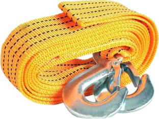 Yashinika 2 Anti Slipping Hooks Heavy Duty Car Tow Cable 3 Ton Emergency Car Towing Rope Nylon Strap - Yellow Color, Pack of 1 2.7432 m Towing Cable