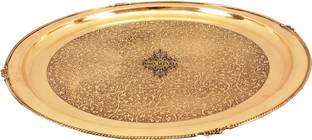 इंडियानार्टविला 10" Shining Beautiful Flower Design Brass Plate Thali - Dinnerware Decorative Gift item Tableware डिनर प्लेट