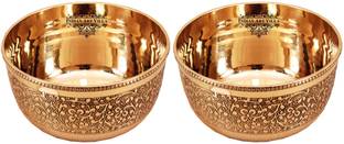 IndianArtVilla Brass Vegetable Bowl Set of Embossed Flower Design Brass Bowl, Serving Indian Food, Tableware, 220 ML Each,