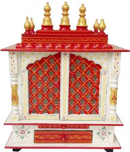 Rajasthani Arts Handmade Hand Painted Multi Color Wooden Mandir Wall Hanging Solid Wood Home Temple