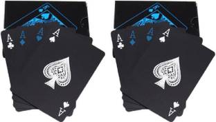 Protos India.Net Pack of 2 Unique Black Good Quality Plastic Waterproof Colorful Deck Poker Playing Cards