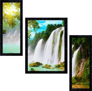 Janki Online Set of 3 Scenery Modern Art Glass Framed Wall Painting For Home Office and Temple and Home Décor Digital Reprint 14 inch x 11 inch Painting