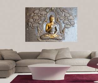 Masstone Gold Buddha Sparkle Coated Self Adhesive Wallpaper Without Frame Digital Reprint 24 inch x 36 inch Painting