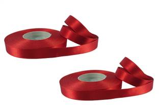 De-Ultimate Pack Of 2 Pcs Satin Ribbon Roll of 18 Meters Approx and 1/2 Inch Width for Parties Decorations, Gift Wrapping, Arts and Craft,Work Red Satin Ribbon