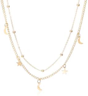 MYKI Gorgeous Star Moon Layered Necklace For Women & Girls Gold-plated Plated Stainless Steel Layered