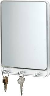 INTERDESIGN Linus Mirror and Key Rack Organizer for Entryway, Kitchen - Wall Mount Plastic, Glass, Stainless Steel Key Holder