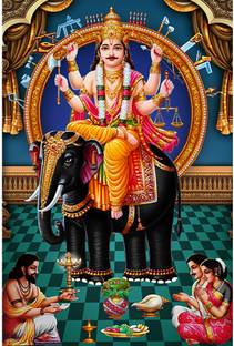 Poster N frame Vishwakarma Sitting on Elephant UV Textured Decorative Art Print Premium Quality Wall Poster un framed (Rolled) Paper Print