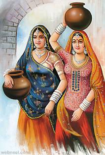 Painting of Indian Village Ladies Wall Poster Print on Art Paper 13x19 Inches Paper Print