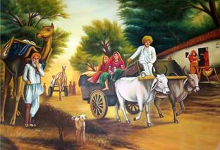 Painting of Indian Rural Village Wall Poster Print on Art Paper 13x19 Inches Paper Print