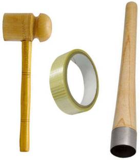 EmmEmm Cricket Combo of Knocking Hammer+Grip Applicator Cone+10 Meter Anti Scuff Bat Protection Fiber Tape Cricket Kit