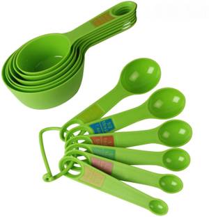SWAB Plastic Measuring Cups and Spoon Set with Ring Holder, Green Color Measuring Cup Set