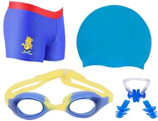 THE MORNING PLAY Swimming Costume for Kids Boys 5 To 8 Years Swimming Trunk 1 Anti Fog Goggles Cap BLUE Swimming Kit