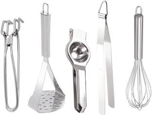 AKOSHA kitchen cooking tools 5pcs (1 pcs tong,1pcs lemon squeezer,1pcs potato masher, 1pcs wire beater, 1pcs grip) Kitchen Tool Set