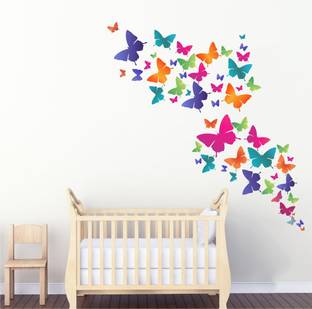 Decal O Decal 1 cm Rawpockets Wall Decals ' Colourful Butterflies ' Wall Stickers (PVC Vinyl,Multicolour) Self Adhesive Sticker