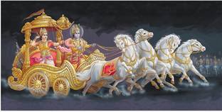 Poster N frame Beautiful Painting Of Arjun Kishan Geeta updesh Waterproof texture but unframed Paper Print