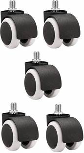 Breewell Threaded Twin Castor Revolving Chair Wheel Black & White Set of 5 Appliance Furniture Caster
