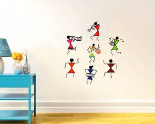 Decal O Decal 80 cm Wall Decals ' Dancing Warli Art ' Wall Stickers Self Adhesive Sticker