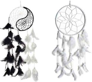 Ryme Pack Of (2) Yin Yang & Single Ring White Dream Catcher Wool Dream Catcher
