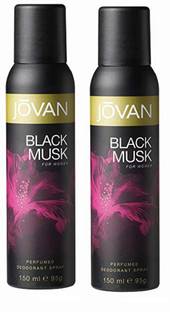 Jovan Black Musk Deodorant Body Spray For Women 150ML Each (Pack of 2) Deodorant Spray  -  For Women