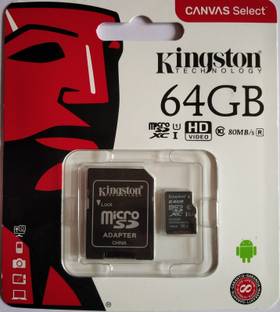 KINGSTON 74061727414 CANVAS Select 64 GB MicroSDXC Class 10 80 MB/s  Memory Card Compatible with Mobile