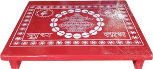 Maskey Red Painted Multi Use Shubh Laabh Hand Crafted ( 12" x 15" ) Premium Quality Wooden Pooja Patla / Path / Wooden All Purpose Chowki
