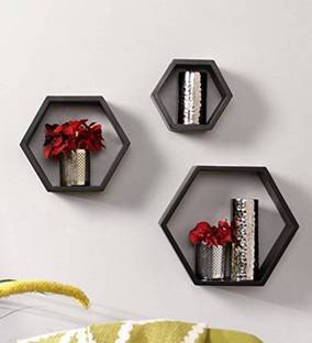 RESHUZ HEZAGON WALL RACK SHELVES Wooden Wall Shelf
