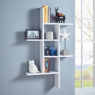 KraftStics New Wooden Folding Wall Shelf ( Number Of Shelves 4 White ) Wooden Wall Shelf