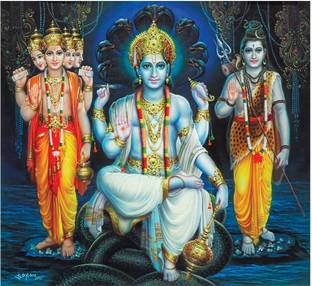 god & god's 60 cm Bhrama Vishnu Mahesh Sparkle Digital Picture 2449 Self Adhesive Sticker