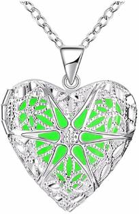 Via Mazzini Green Glow in Dark 925 Silver Plated Heart Necklace (NK0667) Silver Plated Alloy Necklace