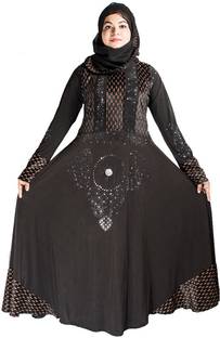 BRANDED BEBE Polyester Solid Abaya With Hijab