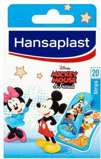 HANSAPLAST Mickey & Friends Kids Band-Aid 20 Strips, Easy to Remove Bandage Protector