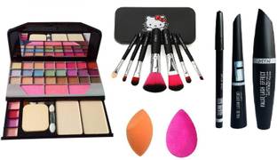 MYN 6155 Makeup Kit Mini Laptop Eye Shadow & Brush Set Black & EyeLiner Kajal Mascara & 2 Puff