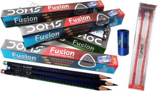 DOMS Majestic Basket Fusion X-TRA Super Dark Pencils Pack of 5 box [50 Pencils, 5 Non Dust Eraser Plus Sharpener & 5 scale 15 cm length] Pencil