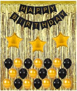 Bash N Splash Black & Gold Happy Birthday Party Decoration Pack