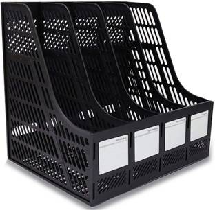 Techsun 4 Compartments Plastic Multifunction Section Divider Document File Paper Magazine Rack Holder for Tabletop Office Home School Desktop Bookshelf Box