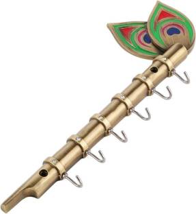 KKD Lord Krishna's Flute and Peacock Quills Key Holder Hook Rail 6
