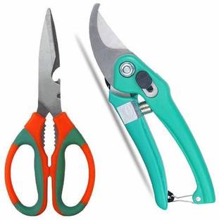 JetFire Gardening Tools Set with Scissor and Garden Scissors Pruning Bypass Secateurs Flower Cutter Branch Trimmer Carbon Steel Blade with Lock (Tools Set 1+1) Garden Tool Kit