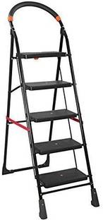 PARASNATH Black Heavy Folding Ladder with Wide Steps Milano 5 Steps 5.2 Ft Aluminium Ladder