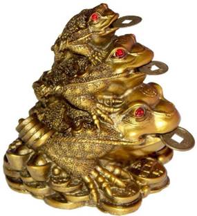 APNA KANHA Triple Luck Money Frog Decorative Showpiece  -  10 cm
