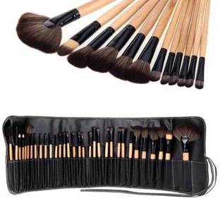 SKIN PLUS Make up Brushes,Wooden Handle Brush Set, With Black Pouch
