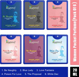 Kazima Be Naughty, Blue Lady, Love Fantasia, Poison for love, The Proposal, White Dav (Pack of 6) Women Pocket Perfume  -  120 ml