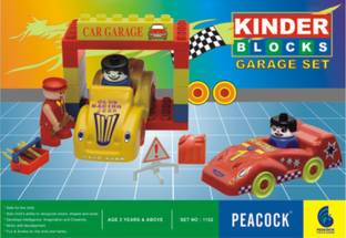 Peacock Kinder Blocks Garage Set-(Car Garage Worksop Blocks) by Party Shopping