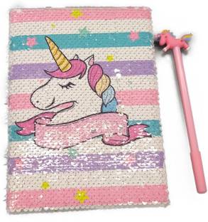 Prezzie Villa Combo of Unicorn Sequence Diary with One Unicorn Pen Pen Gift Set