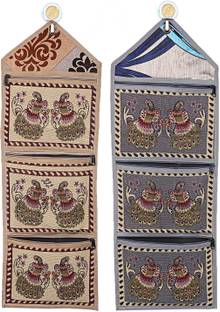 KUBER INDUSTRIES Cotton 2 Pieces Wall Hanging Magazine Letter Holder (Cream & Grey) -CTKTC7254 Regular Organizer