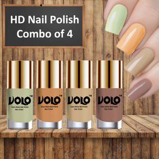 Volo HD Colors High-Shine Long Lasting Non Toxic Professional Nail Polish Set of 4 Combo No-2 Mischievous Mint, Dark Nude, Nude, Flirty Nude